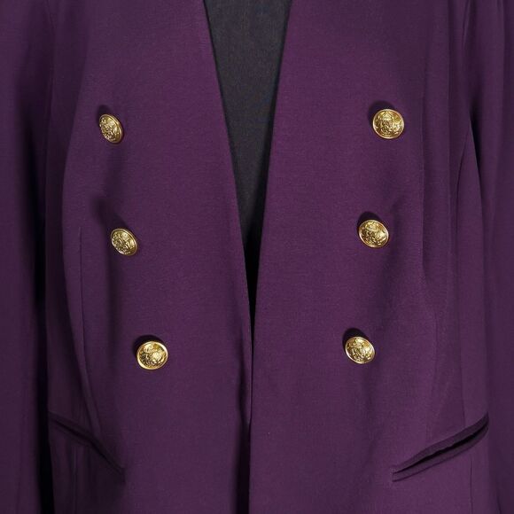 Lane Bryant Womens Blazer 24 Purple Double Breasted Gold Button Stretch Jacket - Picture 4 of 9